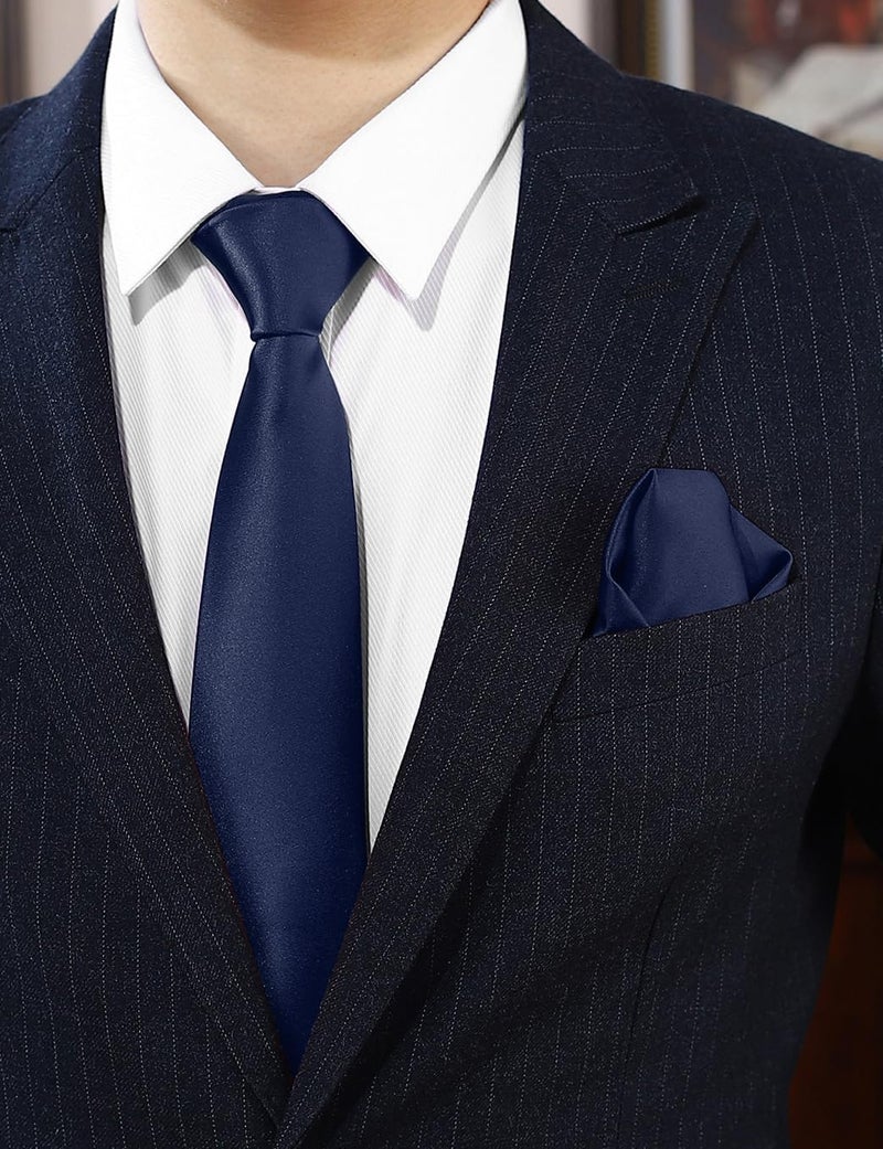 pensee Men's Tie Set Solid Pure Color 3.15" (8CM) Classic Formal Plain Necktie and Pocket Square Set For Men - Image 2
